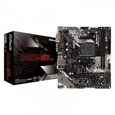 Płyta ASRock B450M-HDV R4.0 /AMD B450/DDR4/SATA3/M.2/USB3.0/PCIe3.0/AM4/mATX