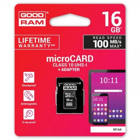 Karta pamięci microSDHC GOODRAM 16GB M1AA-0160R12 cl 10 UHS I + adapter